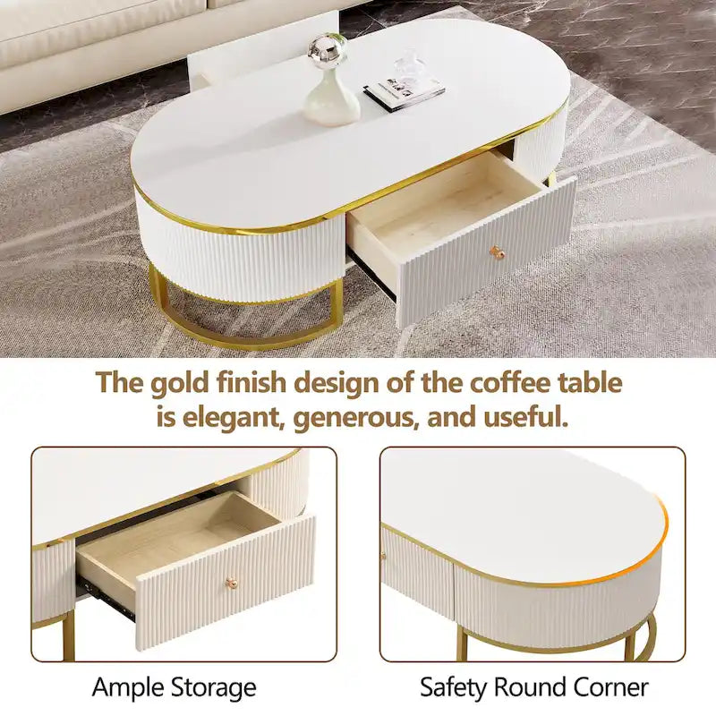 47.2 Table basse moderne avec décor en métal doré et tiroirs intégrés