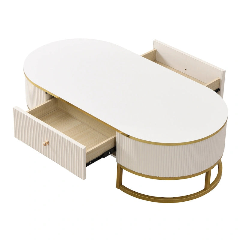 47.2 Table basse moderne avec décor en métal doré et tiroirs intégrés