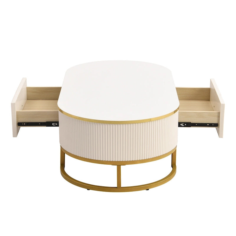 47.2 Table basse moderne avec décor en métal doré et tiroirs intégrés