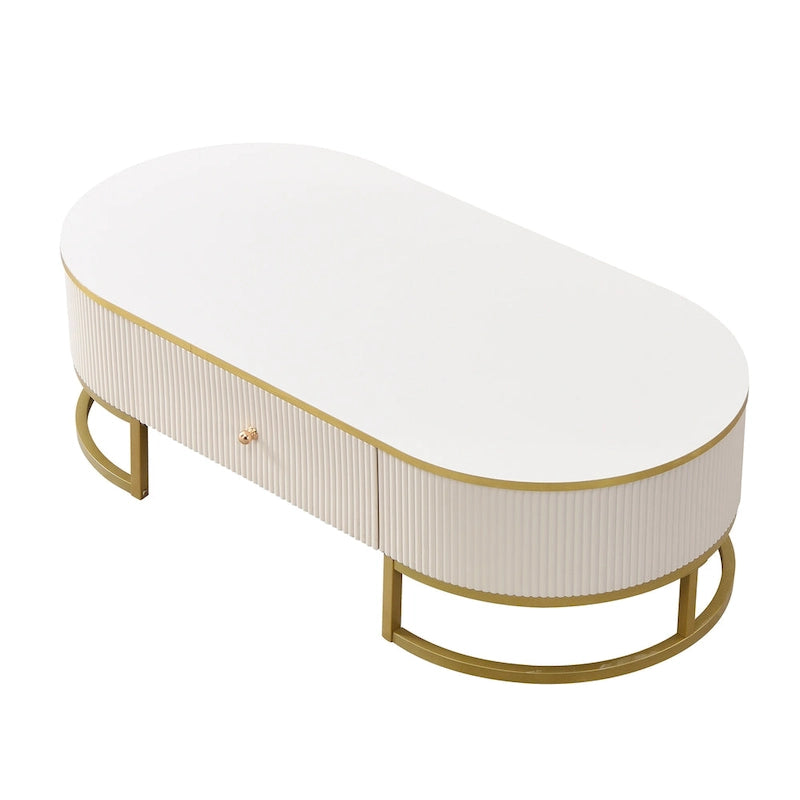 47.2 Table basse moderne avec décor en métal doré et tiroirs intégrés