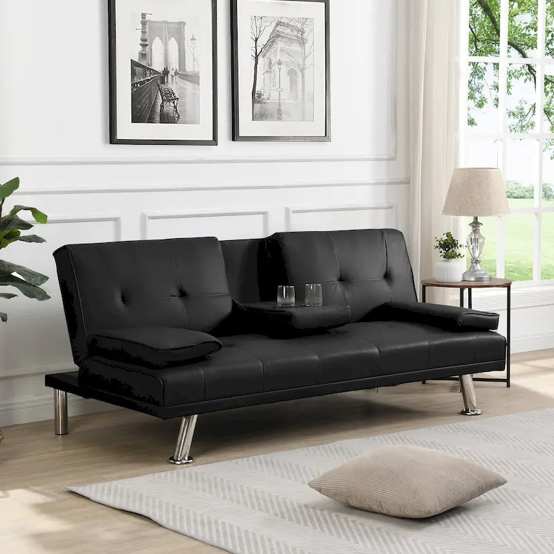 Canapé convertible avec accoudoirs et pieds en acier inoxydable - 31.70 x 66.10 x 28.30