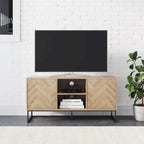 Meuble TV Console Média avec Rangement Caché Motif Chevron Bois et Métal - 119 cm