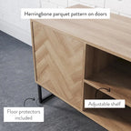 Meuble TV Console Média avec Rangement Caché Motif Chevron Bois et Métal - 119 cm