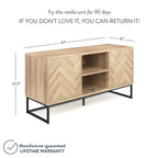 Meuble TV Console Média avec Rangement Caché Motif Chevron Bois et Métal - 119 cm