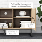 Meuble TV Console Média avec Rangement Caché Motif Chevron Bois et Métal - 119 cm
