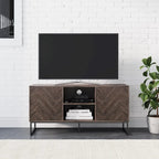 Meuble TV Console Média avec Rangement Caché Motif Chevron Bois et Métal - 119 cm