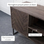Meuble TV Console Média avec Rangement Caché Motif Chevron Bois et Métal - 119 cm