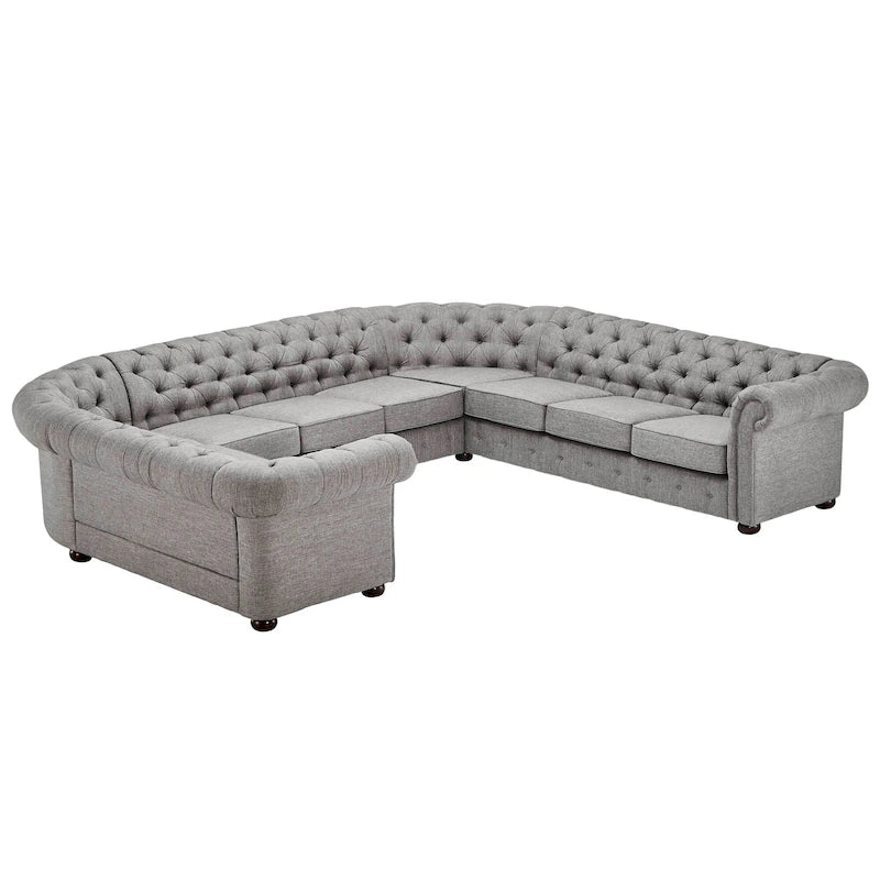Canapé d'angle Chesterfield en U avec accoudoirs arrondis et capitonnage