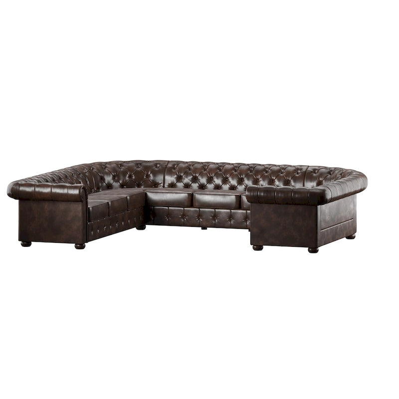 Canapé d'angle Chesterfield en U avec accoudoirs arrondis et capitonnage