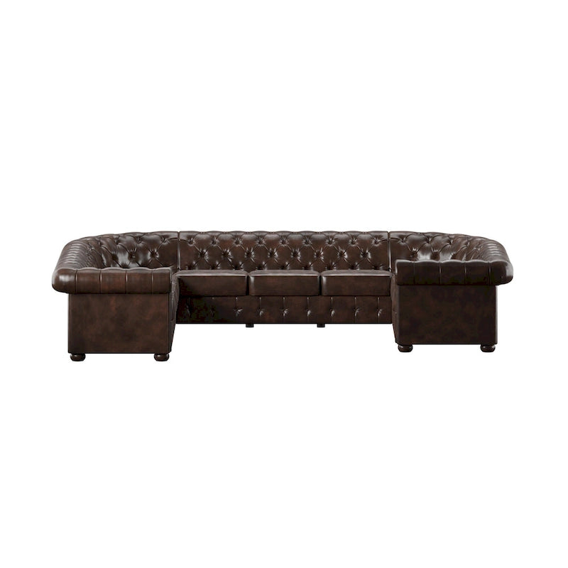 Canapé d'angle Chesterfield en U avec accoudoirs arrondis et capitonnage