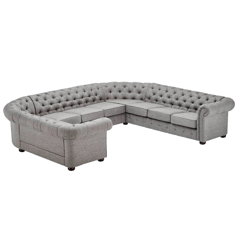 Canapé d'angle Chesterfield en U avec accoudoirs arrondis et capitonnage