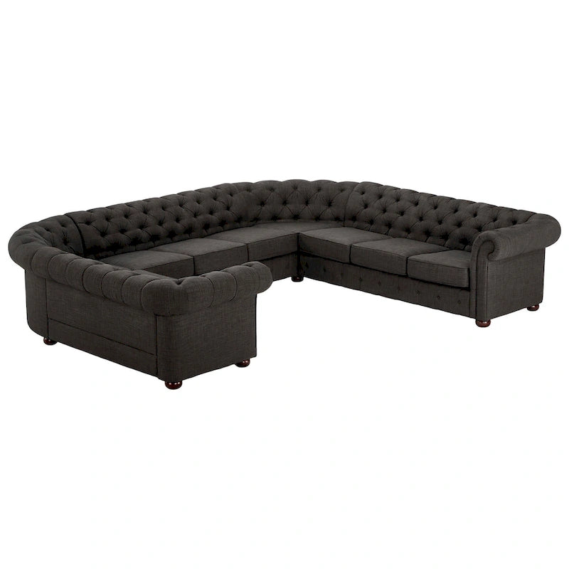 Canapé d'angle Chesterfield en U avec accoudoirs arrondis et capitonnage