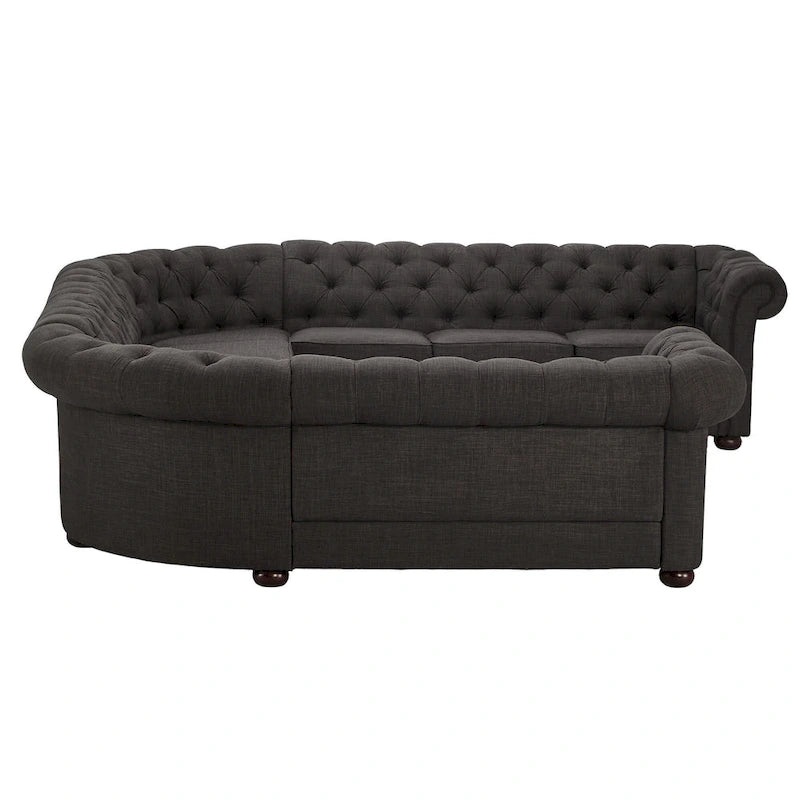 Canapé d'angle Chesterfield en U avec accoudoirs arrondis et capitonnage