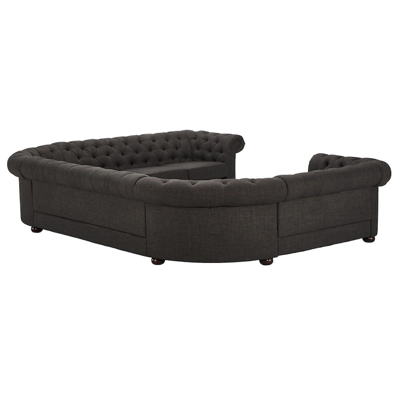 Canapé d'angle Chesterfield en U avec accoudoirs arrondis et capitonnage