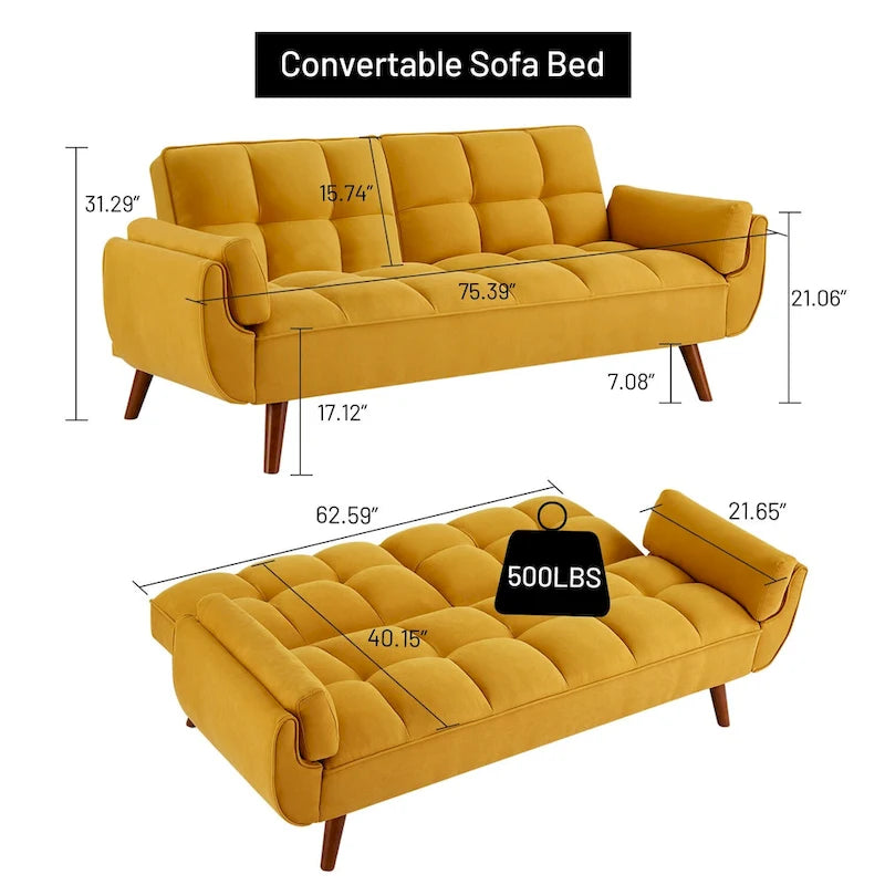 Canapé-Lit Futon 75.39 POUCES, Canapé-Lit Convertible Rembourré avec Dossier Inclinable Tufté et Divisé
