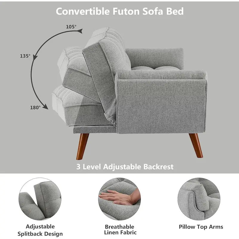 Canapé-Lit Futon 75.39 POUCES, Canapé-Lit Convertible Rembourré avec Dossier Inclinable Tufté et Divisé