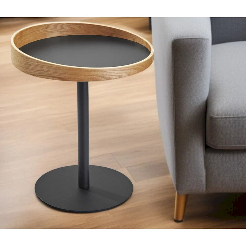 Table d'appoint ronde sur pied 22 po en bois noir et naturel et en métal – 18