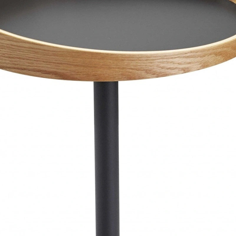 Table d'appoint ronde sur pied 22 po en bois noir et naturel et en métal – 18