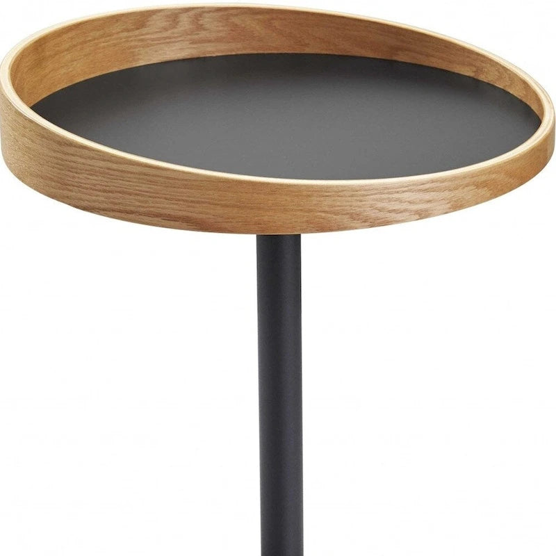 Table d'appoint ronde sur pied 22 po en bois noir et naturel et en métal – 18