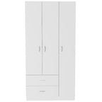 Armoire 3 portes avec 2 tiroirs, étagères intérieures et penderie
