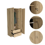 Armoire 3 portes avec 2 tiroirs, étagères intérieures et penderie