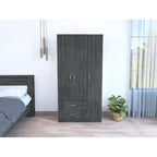 Armoire 3 portes avec 2 tiroirs, étagères intérieures et penderie