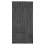 Armoire 3 portes avec 2 tiroirs, étagères intérieures et penderie