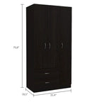 Armoire 3 portes avec 2 tiroirs, étagères intérieures et penderie