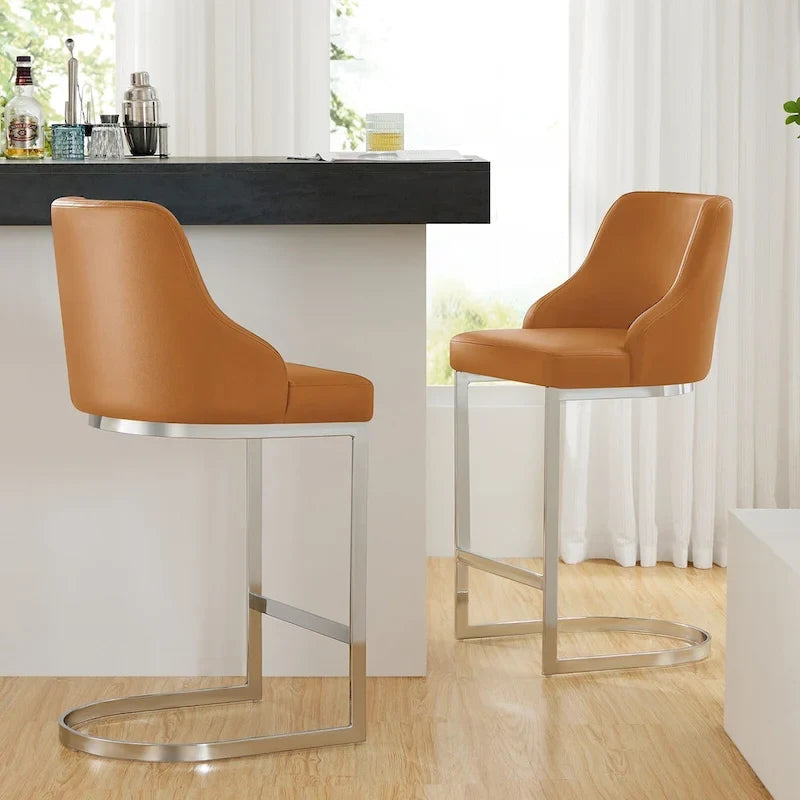 Tabouret de bar en velours/simili cuir, tabourets de comptoir (lot de 3) - 48 L x 52 P x 93 H cm