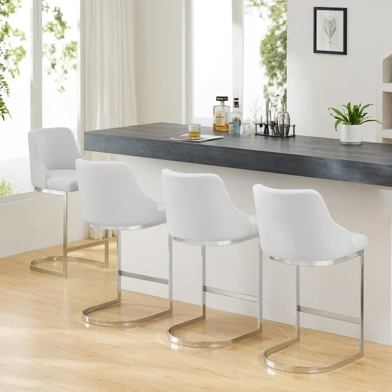 Tabouret de bar en velours/simili cuir, tabourets de comptoir (lot de 3) - 48 L x 52 P x 93 H cm