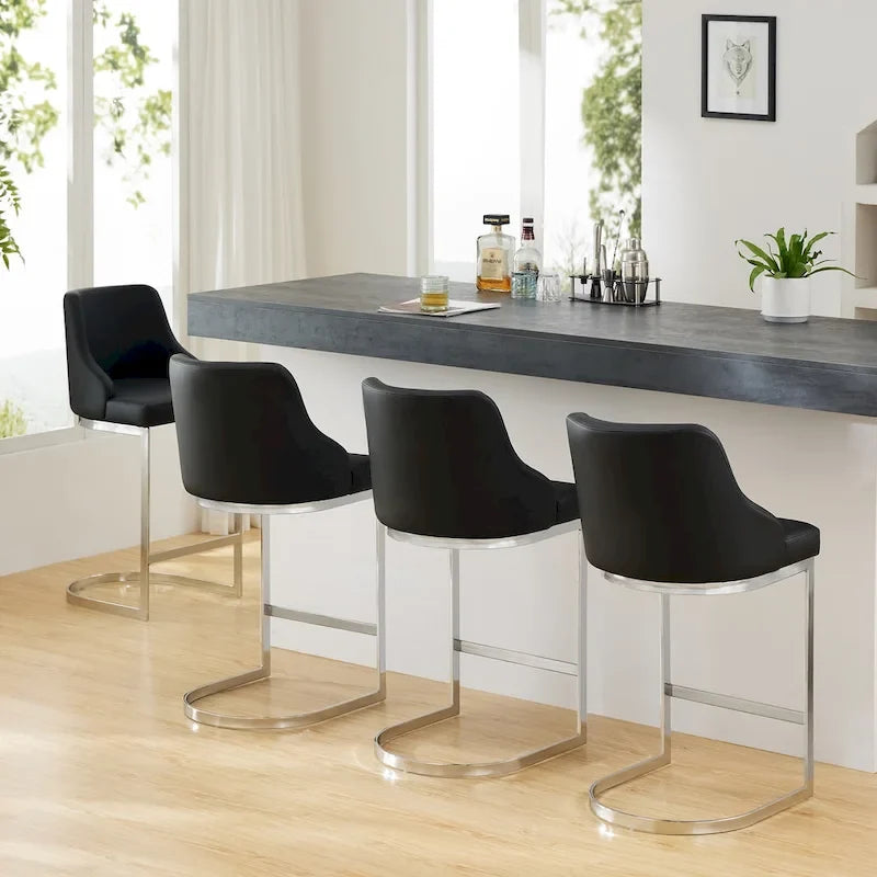 Tabouret de bar en velours/simili cuir, tabourets de comptoir (lot de 3) - 48 L x 52 P x 93 H cm