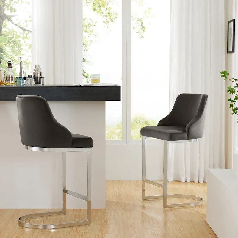 Tabouret de bar en velours/simili cuir, tabourets de comptoir (lot de 3) - 48 L x 52 P x 93 H cm