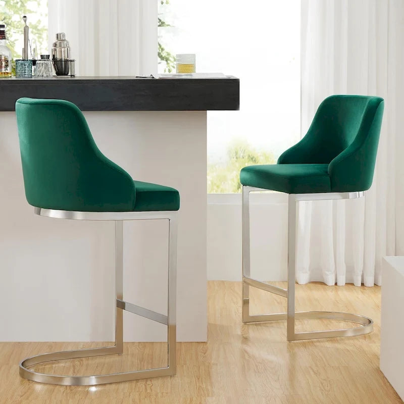 Tabouret de bar en velours/simili cuir, tabourets de comptoir (lot de 3) - 48 L x 52 P x 93 H cm