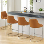 Tabouret de bar en velours/simili cuir, tabourets de comptoir (lot de 3) - 48 L x 52 P x 93 H cm