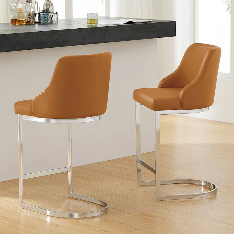 Tabouret de bar en velours/simili cuir, tabourets de comptoir (lot de 3) - 48 L x 52 P x 93 H cm