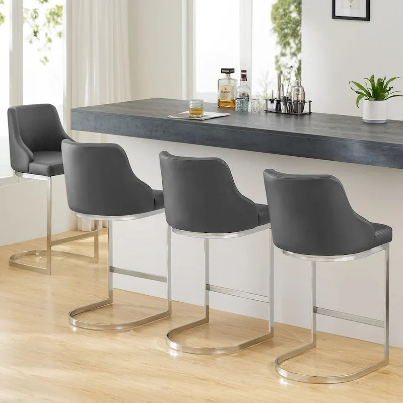 Tabouret de bar en velours/simili cuir, tabourets de comptoir (lot de 3) - 48 L x 52 P x 93 H cm