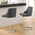 Tabouret de bar en velours/simili cuir, tabourets de comptoir (lot de 3) - 48 L x 52 P x 93 H cm
