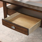 Table basse en verre à 1 tiroir en noyer traditionnel de 44 pouces