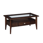 Table basse en verre à 1 tiroir en noyer traditionnel de 44 pouces