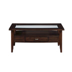 Table basse en verre à 1 tiroir en noyer traditionnel de 44 pouces