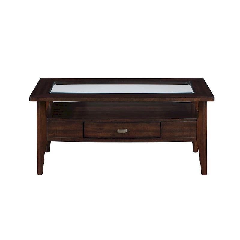 Table basse en verre à 1 tiroir en noyer traditionnel de 44 pouces