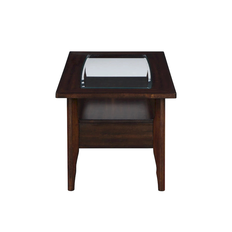 Table basse en verre à 1 tiroir en noyer traditionnel de 44 pouces