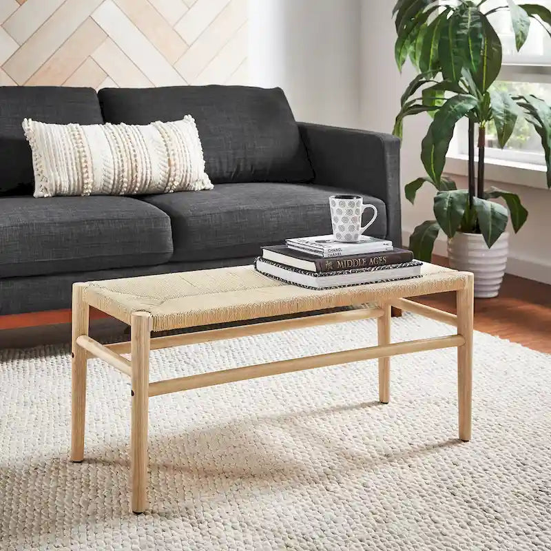 Banc en bois massif avec corde tressée