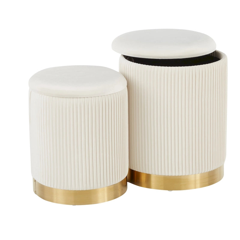 Poufs gigognes plissés contemporains, lot de 2