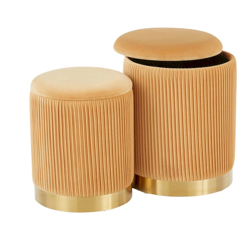 Poufs gigognes plissés contemporains, lot de 2