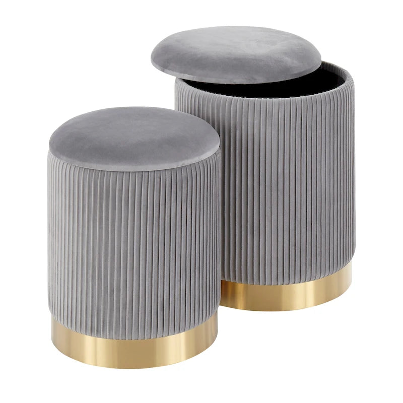 Poufs gigognes plissés contemporains, lot de 2