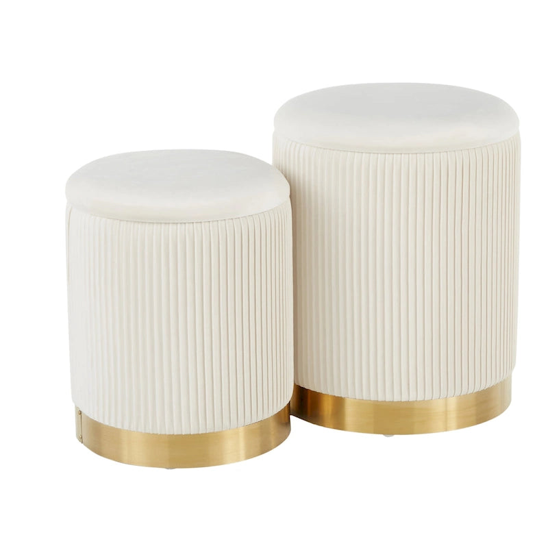 Poufs gigognes plissés contemporains, lot de 2