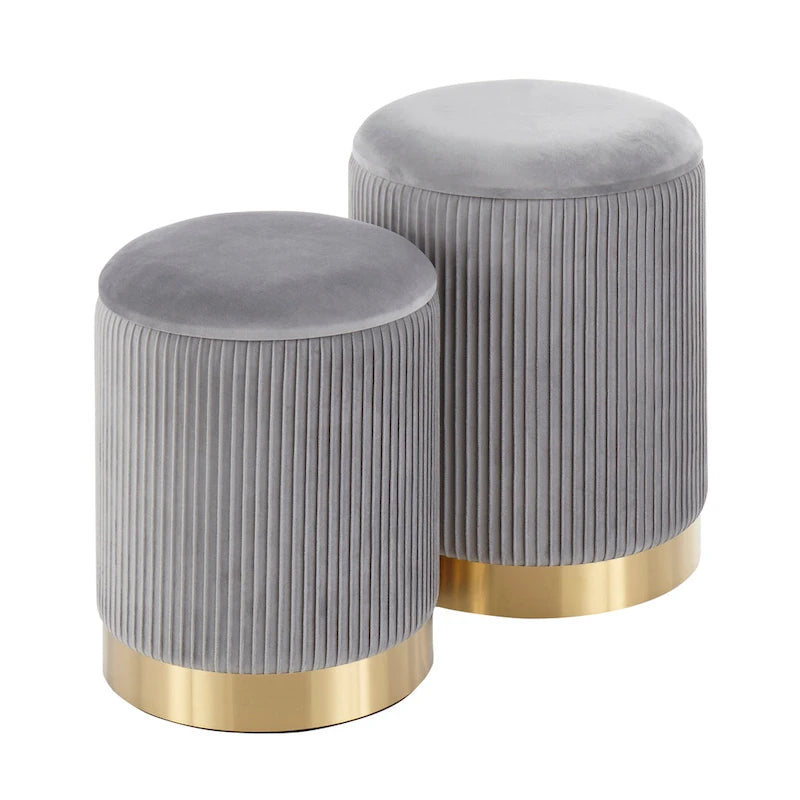 Poufs gigognes plissés contemporains, lot de 2