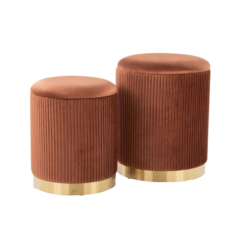 Poufs gigognes plissés contemporains, lot de 2