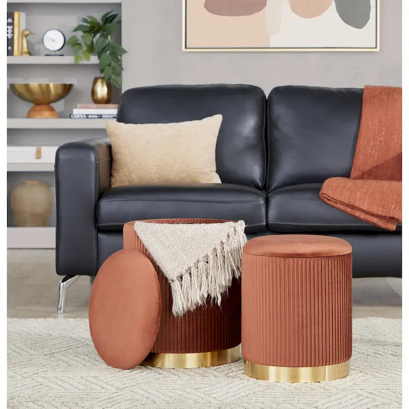 Poufs gigognes plissés contemporains, lot de 2